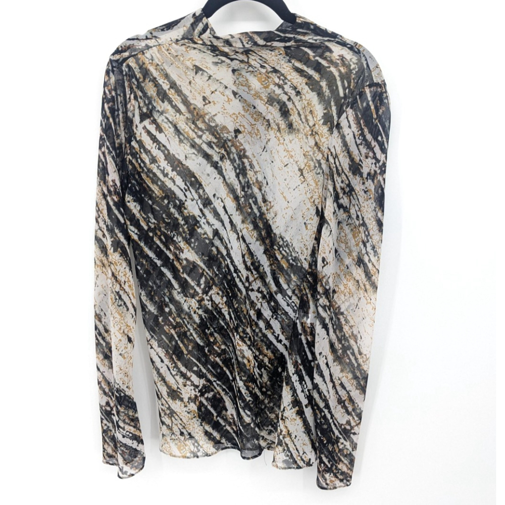 Zara Mesh Top Womens Medium Long Sleeve Black Sheer Abstract Print Stretch Shirt